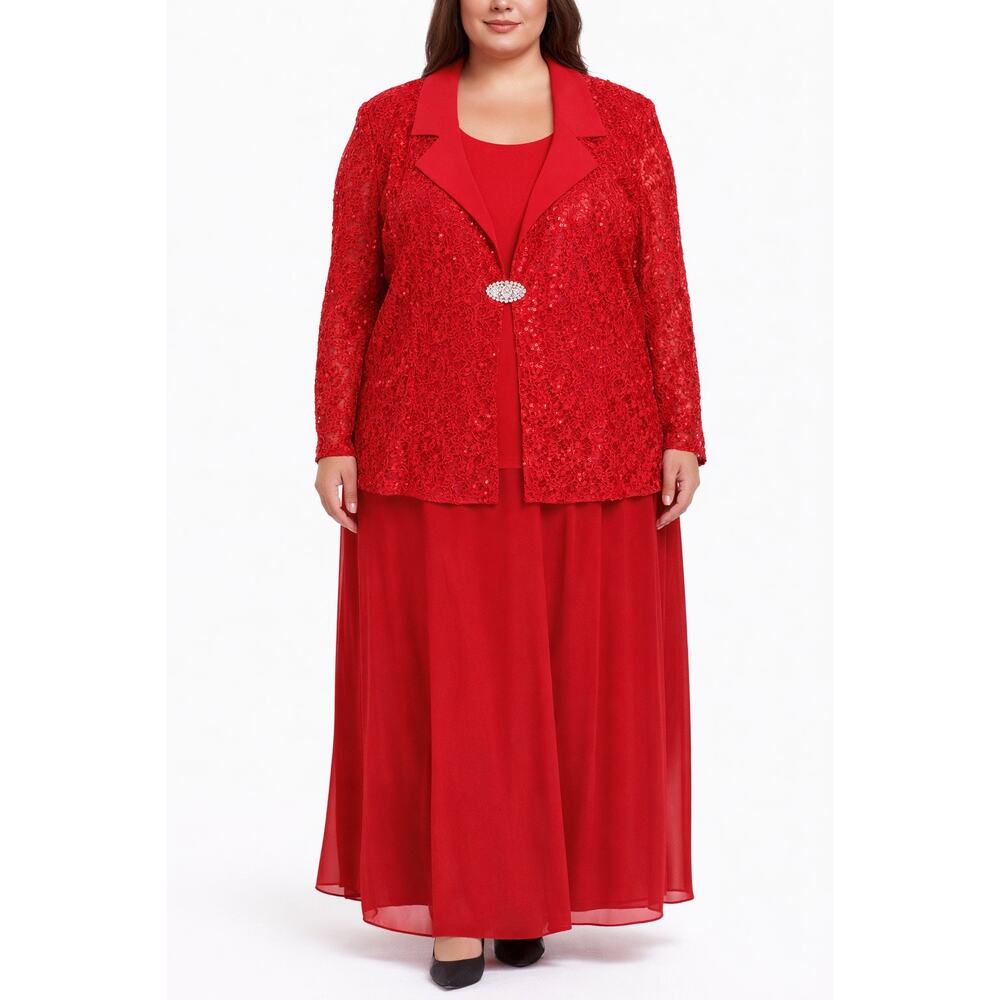 Vintage 1990s FAD Fashion Red Lace 3 Piece Skirt Suit Set Plus Size 3X 5X USA